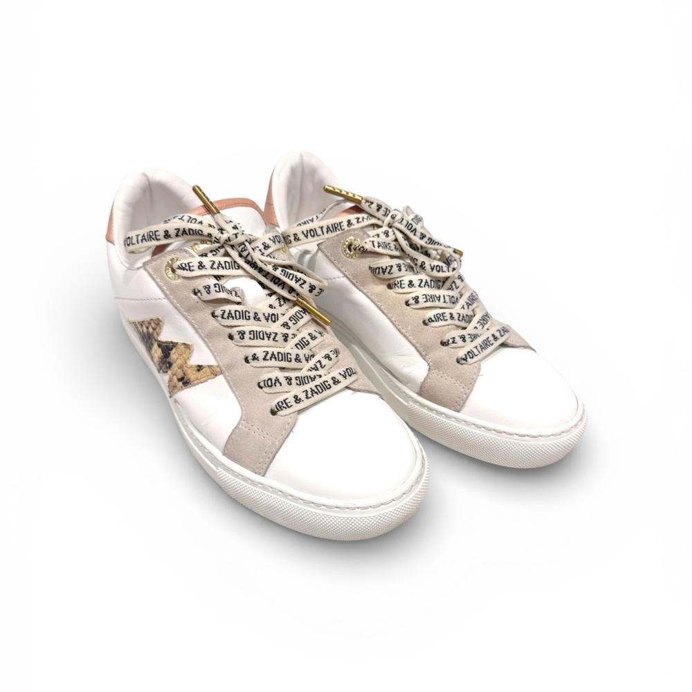 Zadig & Voltaire White and Gold Accent Sneakers